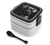 STVNKML Black Schnauzer Dog Bento Box with Spoon & Handle - 2 Compartment Leak-Proof Stackable Lunch Box for Adults, BPA-Free Reusable Food Containers for Work, Travel, Picnic