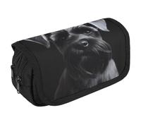 STVNKML Black Schnauzer Dog Pencil Case Organizer - Large Capacity 3 Compartment Pencil Pouch for Adults, Portable Makeup Bag & Aesthetic Stationery Bag with Zipper (8.7x4.3) Unisex Gift
