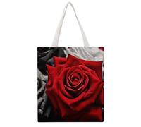 STVNKML Black White And Red Roses Canvas Tote Bag for Women Cute Stylish Shoulder Bag Reusable Shopping Bags for Daily