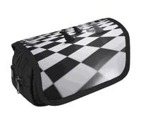 STVNKML Black White Chess Checkerboard Pencil Case Organizer - Large Capacity 3 Compartment Pencil Pouch for Adults, Portable Makeup Bag & Aesthetic Stationery Bag with Zipper (8.7x4.3) Unisex Gift
