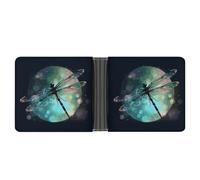 STVNKML Black White Race Checkered Flag Leather Bifold Wallet with 2 Hidden Pockets 6 Card Slots Slim Wallets for Cash, Cards, And ID, Galaxy Animal Dragonfly, One Size, Modern