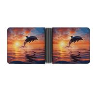 STVNKML Black White Race Checkered Flag Leather Bifold Wallet with 2 Hidden Pockets 6 Card Slots Slim Wallets for Cash, Cards, And ID, Sunset Dolphin, One Size, Modern