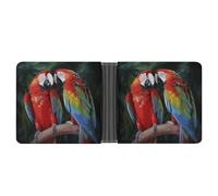 STVNKML Black White Race Checkered Flag Leather Bifold Wallet with 2 Hidden Pockets 6 Card Slots Slim Wallets for Cash, Cards, And ID, Two Colored Parrots, One Size, Modern