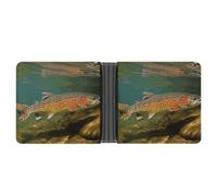 STVNKML Black White Race Checkered Flag Leather Bifold Wallet with 2 Hidden Pockets 6 Card Slots Slim Wallets for Cash, Cards, And ID, Brook Trout Fly Fishing, One Size, Modern