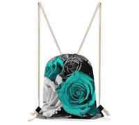 STVNKML Black White Teal Gray Rose Flowers Drawstring Backpack Sport Gym Bags Yoga Shopping Travel Casual Daypacks for Women Men