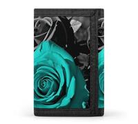 STVNKML Black White Teal Gray Rose Flowers Wallet Men's Trifold Wallet And Coin Pocket Slim Card Holder Wallet for Men Money Clip