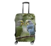 STVNKML Blue And Green Parakeets Suitcase Covers for Luggage - Elastic Luggage Cover Protector, Double-sided Washable Suitcases Sleeve for 19-32 Inch Luggage, white, XL, Blue and Green Parakeets