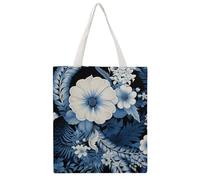 STVNKML Blue And White Floral Pattern Canvas Tote Bag for Women Cute Stylish Shoulder Bag Reusable Shopping Bags for Daily