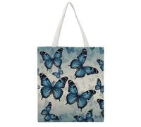 STVNKML Blue Butterfly Canvas Tote Bag for Women Cute Stylish Shoulder Bag Reusable Shopping Bags for Daily