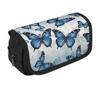 STVNKML Blue Butterfly Pencil Case Organizer - Large Capacity 3 Compartment Pencil Pouch for Adults, Portable Makeup Bag & Aesthetic Stationery Bag with Zipper (8.7x4.3) Unisex Gift