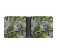 STVNKML Blue Eyed Snow Leopard Leather Bifold Wallet with 2 Hidden Pockets 6 Card Slots Slim Wallets for Cash, Cards, And ID, Blue and Green Parakeets, One Size, Modern