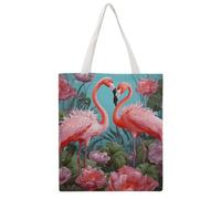 STVNKML Blue Flower Canvas Tote Bag for Women - Cute Stylish Shoulder Bag, Reusable Shopping Bags for Daily, Flamingo Love Flowers, 38x41cm