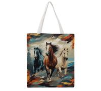 STVNKML Blue Flower Canvas Tote Bag for Women - Cute Stylish Shoulder Bag, Reusable Shopping Bags for Daily, A Pattern With Horses as a Background, 38x41cm