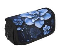 STVNKML Blue Flower Pencil Case Organizer - Large Capacity 3 Compartment Pencil Pouch for Adults, Portable Makeup Bag & Aesthetic Stationery Bag with Zipper (8.7x4.3) Unisex Gift