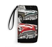 STVNKML Blue Flower Womens Wallet PU Leather Zip Around Wallet Clutch Wristlet Travel Long Purse for Women Card Organizer, Classic Car Roadsters Old Fashioned, 19.7x10.5cm, Modern