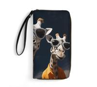 STVNKML Blue Flower Womens Wallet PU Leather Zip Around Wallet Clutch Wristlet Travel Long Purse for Women Card Organizer, Three giraffes wearing sunglasses, 19.7x10.5cm, Modern