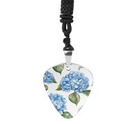 STVNKML Blue Hydrangea Pattern Guitar Pick Holder Necklace Stainless Steel Music Pendant with Adjustable 60cm Cord Functional Jewelry for Guitarists & Music Lovers, Unisex Hip Hop Punk Accessory