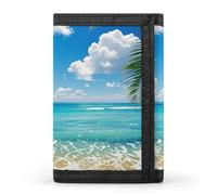 STVNKML Blue Hydrangea Pattern Slim Wallets for Men Money Clip Card Holder Wallet Men's Trifold Wallet And Coin Pocket, hawaiian beach, One Size, Modern