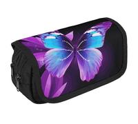 STVNKML Blue Purple Butterfly Pencil Case Organizer - Large Capacity 3 Compartment Pencil Pouch for Adults, Portable Makeup Bag & Aesthetic Stationery Bag with Zipper (8.7x4.3) Unisex Gift