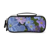 STVNKML Blue Purple Flowers Pencil Case - PU Leather Pencil Bag Multifunctional Zipper Pouch Bags Small Makeup & Stationery Organizer for Office, Travel, Men & Women (8.3x4.3x1.8in