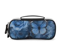 STVNKML Blue Rose Pencil Case - PU Leather Pencil Bag Multifunctional Zipper Pouch Bags Small Makeup & Stationery Organizer for Office, Travel, Men & Women (8.3x4.3x1.8in