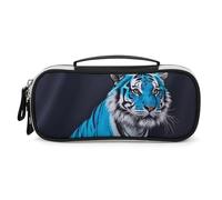 STVNKML Blue Rose Tiger Pencil Case - PU Leather Pencil Bag Multifunctional Zipper Pouch Bags Small Makeup & Stationery Organizer for Office, Travel, Men & Women (8.3x4.3x1.8in