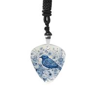 STVNKML Bluebird And Flowers Guitar Pick Holder Necklace Stainless Steel Music Pendant with Adjustable 60cm Cord Functional Jewelry for Guitarists & Music Lovers, Unisex Hip Hop Punk Accessory