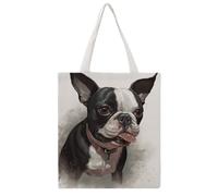 STVNKML Boston Terrier Canvas Tote Bag for Women Cute Stylish Shoulder Bag Reusable Shopping Bags for Daily