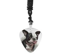 STVNKML Boston Terrier Guitar Pick Holder Necklace Stainless Steel Music Pendant with Adjustable 60cm Cord Functional Jewelry for Guitarists & Music Lovers, Unisex Hip Hop Punk Accessory