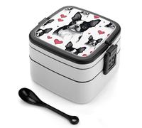 STVNKML Boston Terrier Heart Dog Bento Box with Spoon & Handle - 2 Compartment Leak-Proof Stackable Lunch Box for Adults, BPA-Free Reusable Food Containers for Work, Travel, Picnic