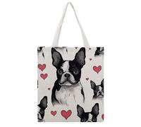 STVNKML Boston Terrier Heart Dog Canvas Tote Bag for Women Cute Stylish Shoulder Bag Reusable Shopping Bags for Daily