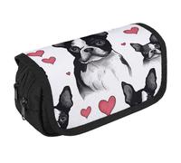 STVNKML Boston Terrier Heart Dog Pencil Case Organizer - Large Capacity 3 Compartment Pencil Pouch for Adults, Portable Makeup Bag & Aesthetic Stationery Bag with Zipper (8.7x4.3) Unisex Gift