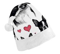 STVNKML Boston Terrier Heart Dog Santa Hat for Adults Christmas Hat Xmas Santa Hats Cap for Costumes Holiday Party Supplies