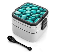 STVNKML Bright Aqua Blue Turquoise Bento Box with Spoon & Handle - 2 Compartment Leak-Proof Stackable Lunch Box for Adults, BPA-Free Reusable Food Containers for Work, Travel, Picnic