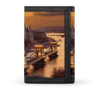 STVNKML Bright Aqua Blue Turquoise Slim Wallets for Men Money Clip Card Holder Wallet Men's Trifold Wallet And Coin Pocket, Sunset in Budapest, One Size, Modern