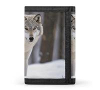 STVNKML Camouflage Deer Slim Wallets for Men Money Clip Card Holder Wallet Men's Trifold Wallet And Coin Pocket, wolf in the snow, One Size, Modern