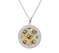 STVNKML Cartoon Bee Pattern Necklace for Women Circle Pendant Jewelry Necklaces Fashion Diamond Disc Charm Choker Necklace for Anniversary, Valentines Day, Christmas Gift for Mom Wife, One Size, Zinc