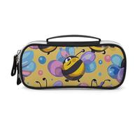 STVNKML Cartoon Bee Pattern Pencil Case - PU Leather Pencil Bag Multifunctional Zipper Pouch Bags Small Makeup & Stationery Organizer for Office, Travel, Men & Women (8.3x4.3x1.8in