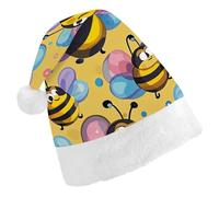 STVNKML Cartoon Bee Pattern Santa Hat for Adults Christmas Hat Xmas Santa Hats Cap for Costumes Holiday Party Supplies