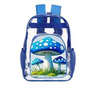 STVNKML Cartoon Blue Mushroom Clear Backpack Heavy Duty PVC Transparent Bag