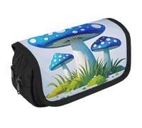 STVNKML Cartoon Blue Mushroom Pencil Case Organizer - Large Capacity 3 Compartment Pencil Pouch for Adults, Portable Makeup Bag & Aesthetic Stationery Bag with Zipper (8.7x4.3) Unisex Gift