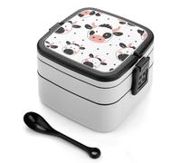STVNKML Cartoon Cow Print Bento Box with Spoon & Handle - 2 Compartment Leak-Proof Stackable Lunch Box for Adults, BPA-Free Reusable Food Containers for Work, Travel, Picnic