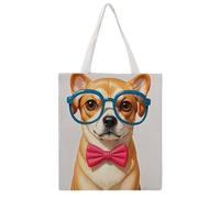 STVNKML Cartoon Cow Print Canvas Tote Bag for Women - Cute Stylish Shoulder Bag, Reusable Shopping Bags for Daily, Pet Dog Soft Bow Tie, Oversized Glasses, 38x41cm