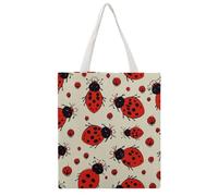 STVNKML Cartoon Cow Print Canvas Tote Bag for Women - Cute Stylish Shoulder Bag, Reusable Shopping Bags for Daily, Red Ladybug, 38x41cm