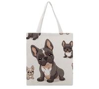 STVNKML Cartoon Cow Print Canvas Tote Bag for Women - Cute Stylish Shoulder Bag, Reusable Shopping Bags for Daily, French Bulldog, 38x41cm