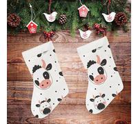 STVNKML Cartoon Cow Print Personalized Christmas Stocking - 16.5 Inch Double-Sided Pattern Santa Stockings for Fireplace, Family Holiday Decor, Xmas Tree Hanging Sock with Gift Loop