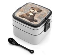 STVNKML Cartoon Cute Otter Bento Box with Spoon & Handle - 2 Compartment Leak-Proof Stackable Lunch Box for Adults, BPA-Free Reusable Food Containers for Work, Travel, Picnic