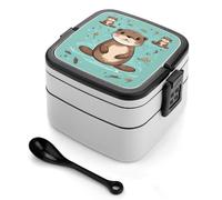 STVNKML Cartoon Cute Otter Bento Box with Spoon & Handle - 2 Compartment Leak-Proof Stackable Lunch Box for Adults, BPA-Free Reusable Food Containers for Work, Travel, Picnic