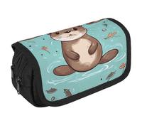 STVNKML Cartoon Cute Otter Pencil Case Organizer - Large Capacity 3 Compartment Pencil Pouch for Adults, Portable Makeup Bag & Aesthetic Stationery Bag with Zipper (8.7x4.3) Unisex Gift