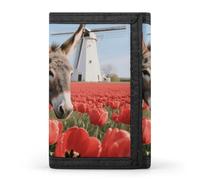 STVNKML Cartoon Dinosaur Slim Wallets for Men Money Clip Card Holder Wallet Men's Trifold Wallet And Coin Pocket, donkey and flowers, One Size, Modern